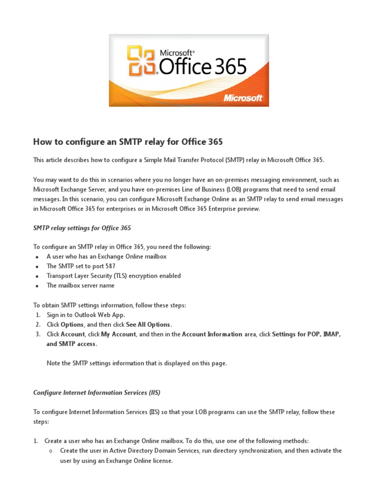 Configure SMTP Relay For Office 365 Microsoft Exchange Server Office 365