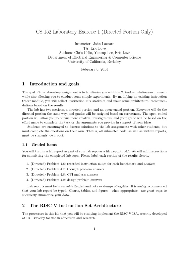 Chisel Lab 1: RISC-V Instruction Tracing | PDF | Instruction Set ...