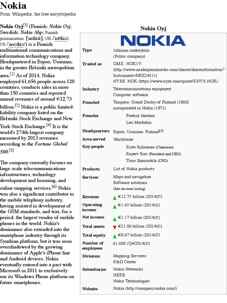 Nokia - Wikipedia, The Free Encyclopedia | PDF | Nokia | Smartphone