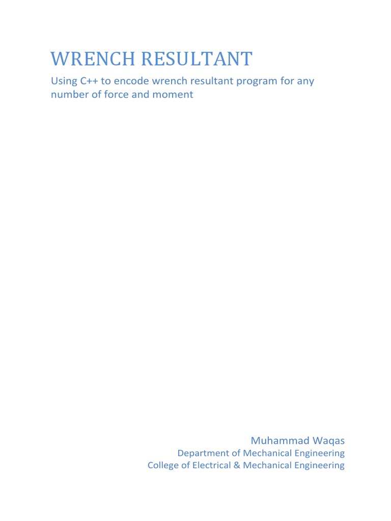 Wrench Resultant Code PDF Computer Program Programming
