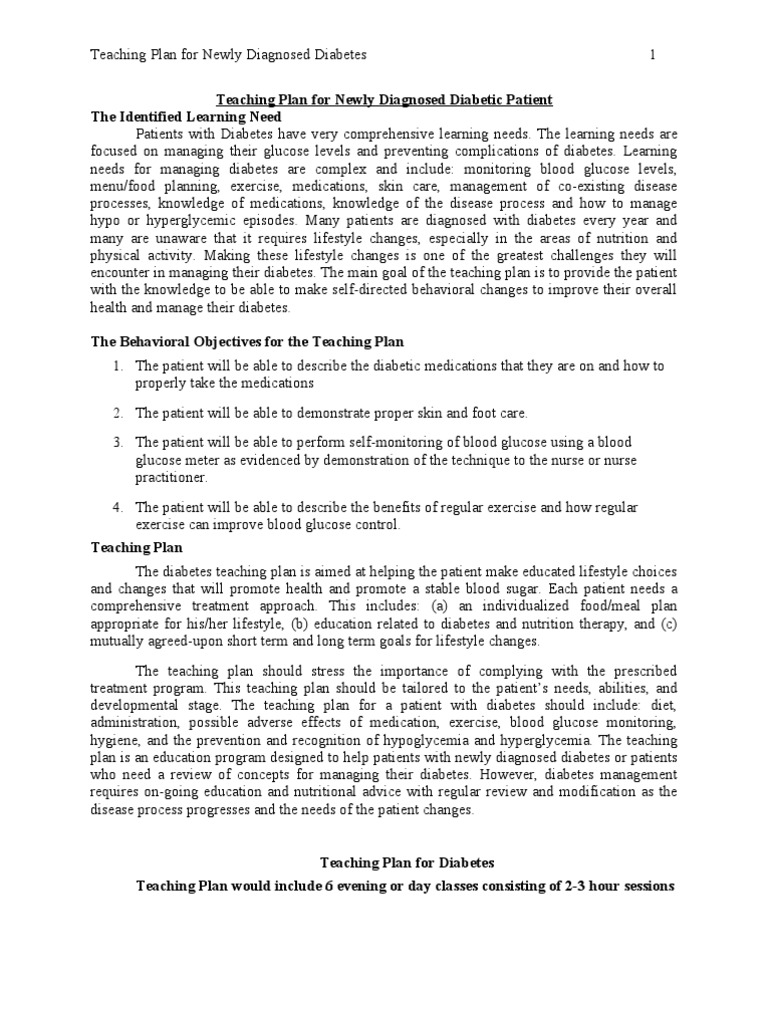 Diabetic Patient Teaching Plan Diabetes Diabetes Management