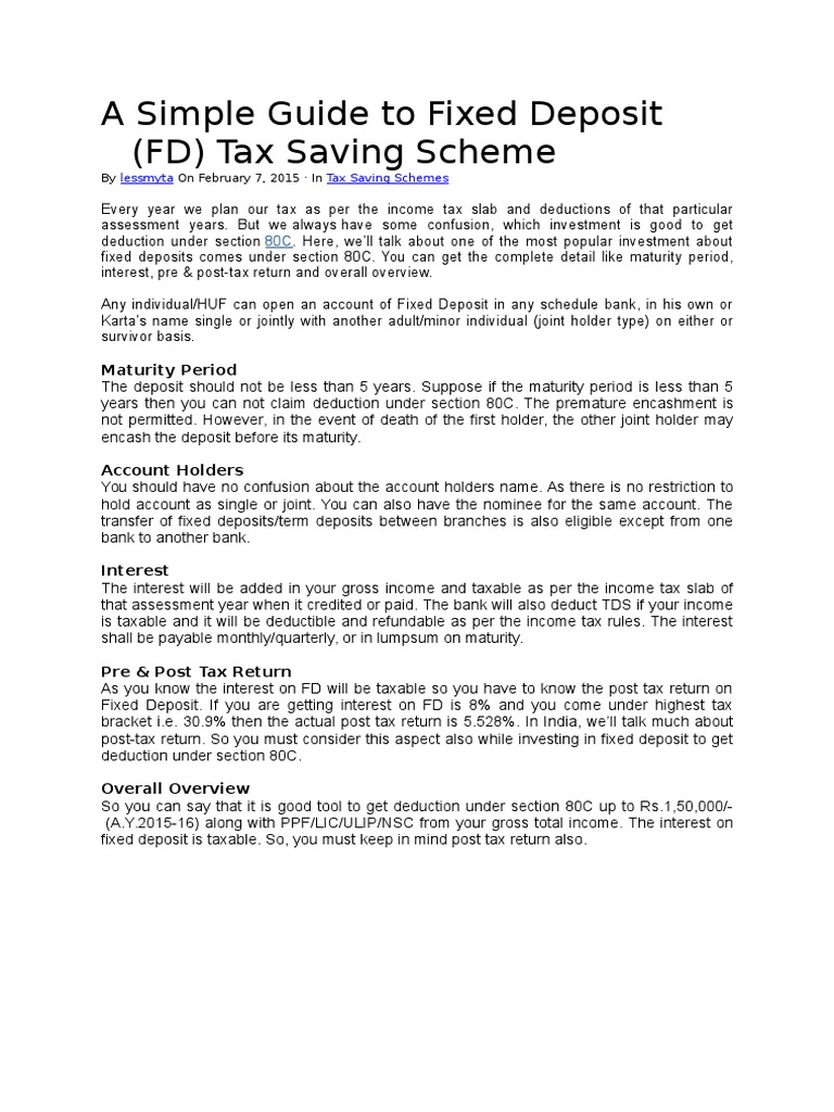 Tax-Saving FD Guide for Investors | PDF | Finance & Money Management