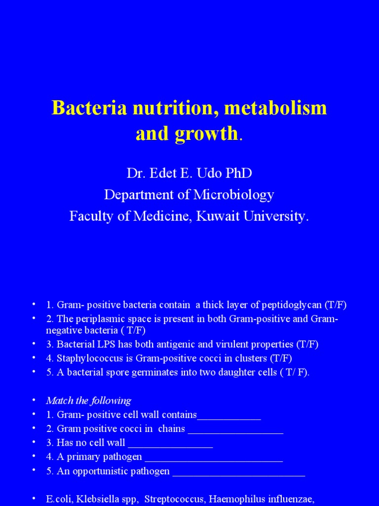 Lecture 4 Bacteria Nutrition Metabolism and Growth | PDF | Growth ...