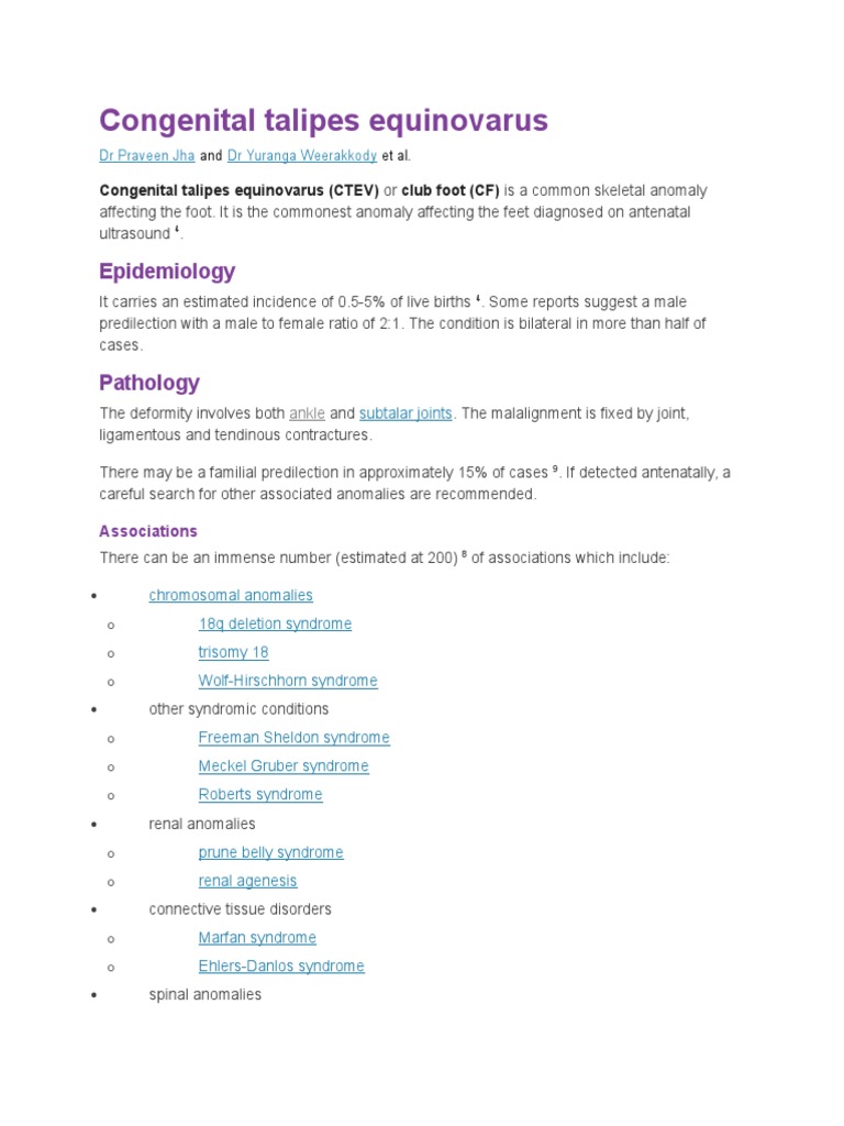 Congenital Talipes Equinovarus PDF Congenital Disorder Ankle