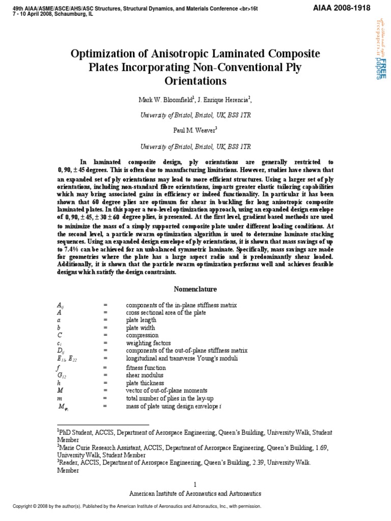 Optimization of Anisotropic Laminated Composite Plates Incorporating