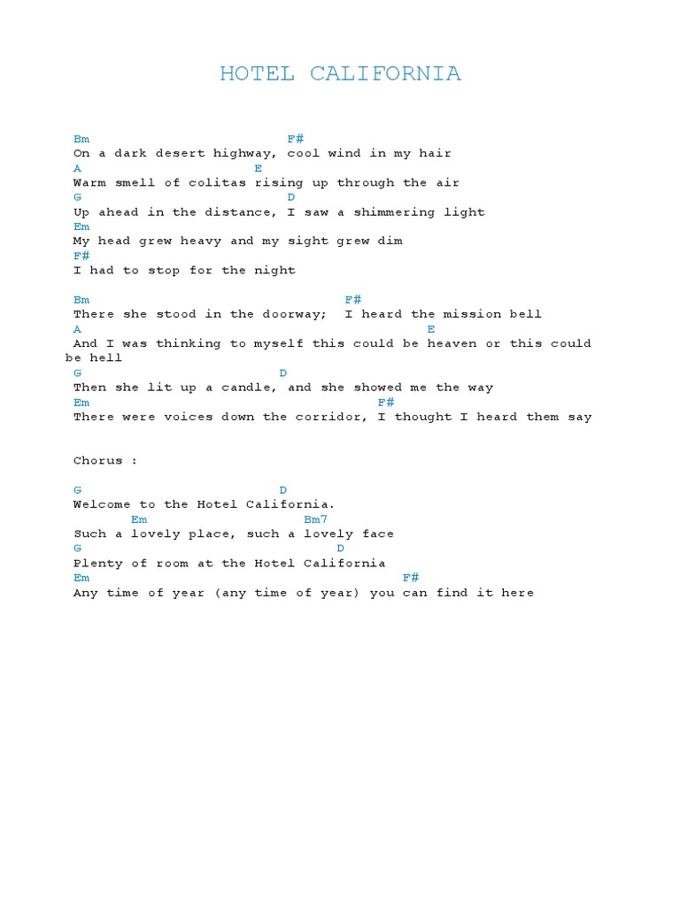 Hotel California Chords PDF