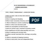 MGM College of Engineering & Technology 2 Marks Questions SUBJECT: OR (EOE-073) Class:Btme Topic: Project Management + Inventory Model