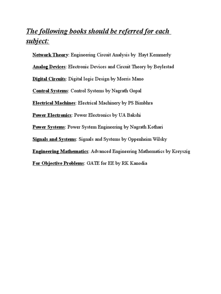 Electrical Engineering Book List | PDF