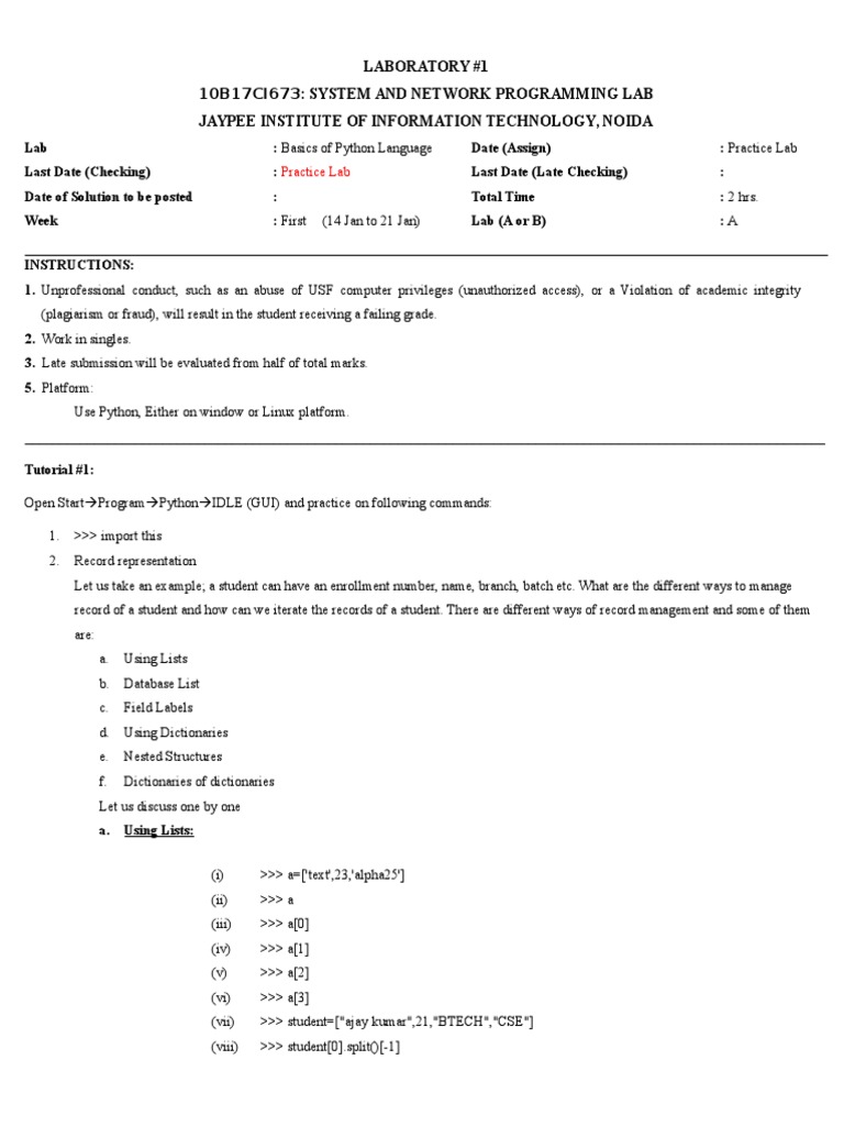 Laboratory #1 10B17Ci673: System and Network Programming Lab Jaypee ...