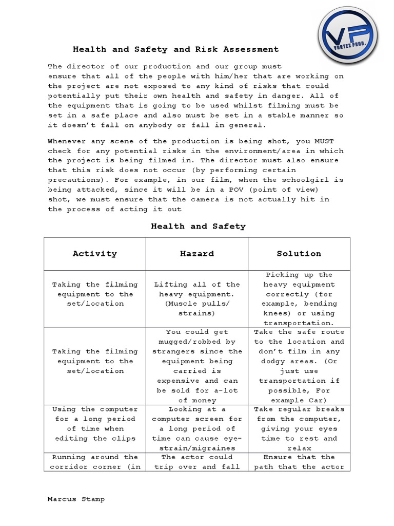 Health and Safety and Risk Assessment | Occupational Safety And Health