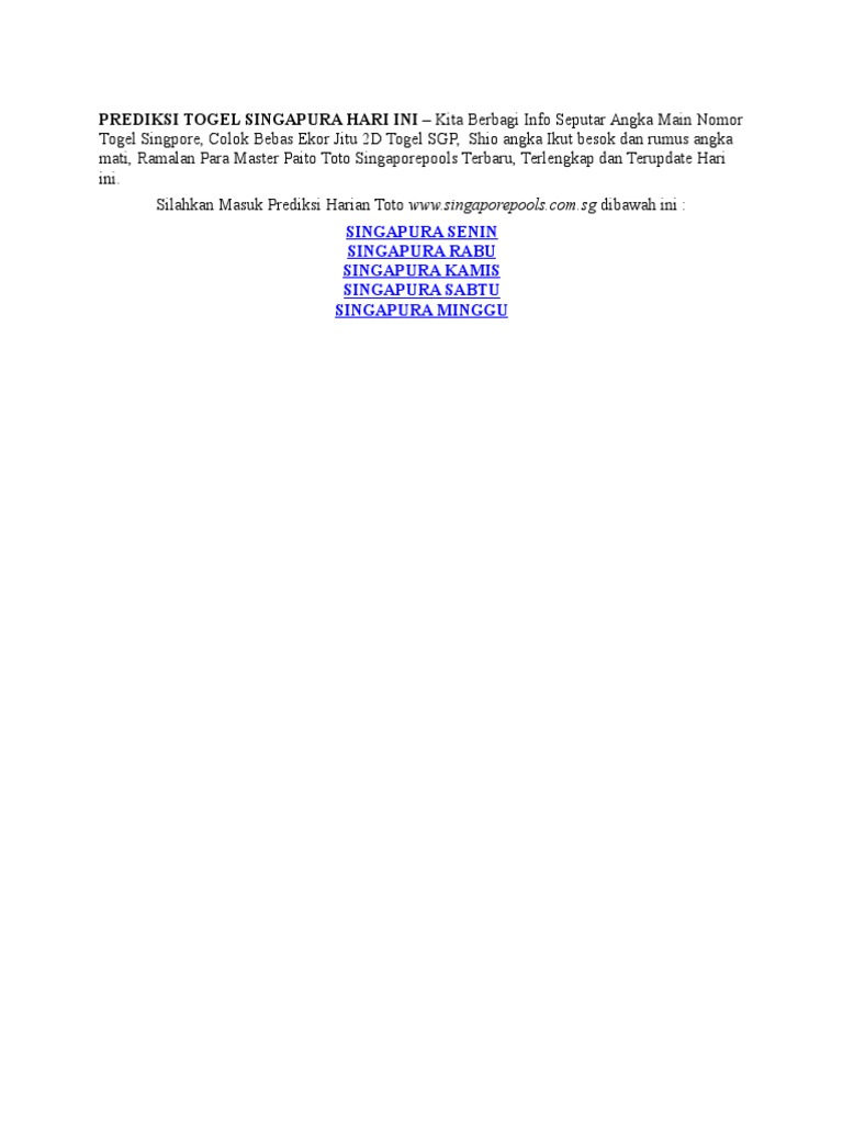 Prediksi Togel Singapura Hari Ini Pdf