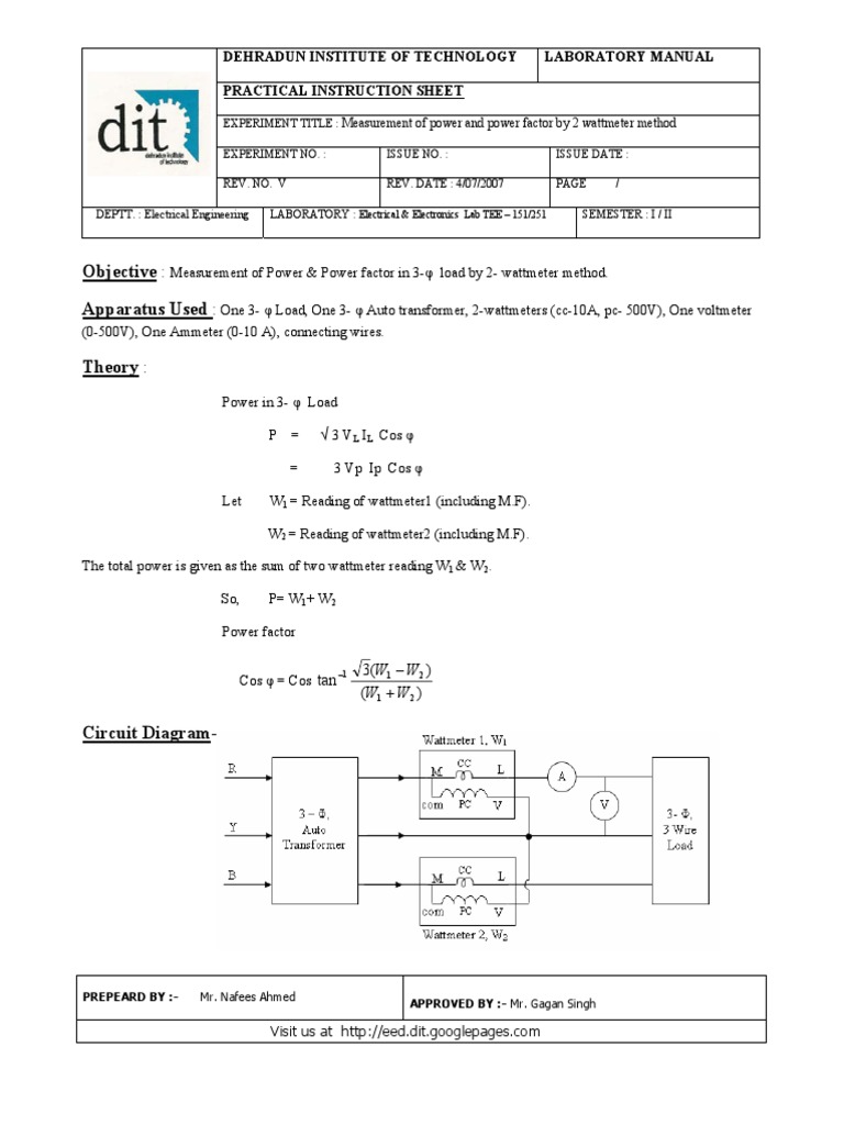 Power Measurement Using Two Wattmeters | PDF