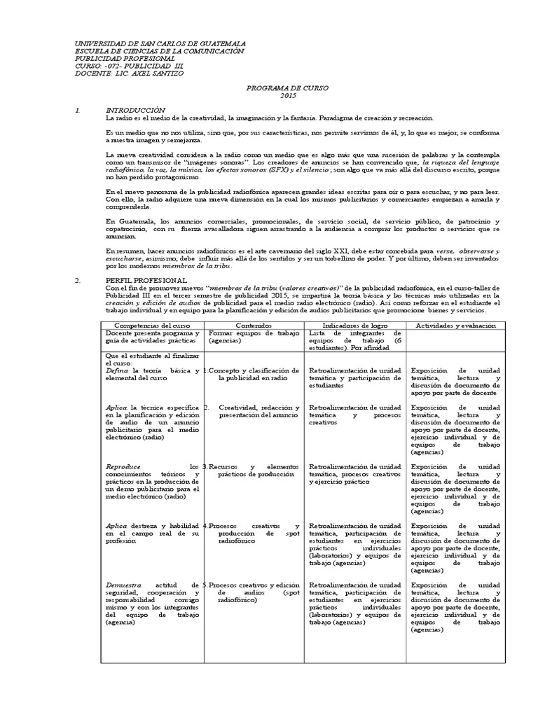Curso de Publicidad en Radio 2015 | PDF | Publicidad | Radio