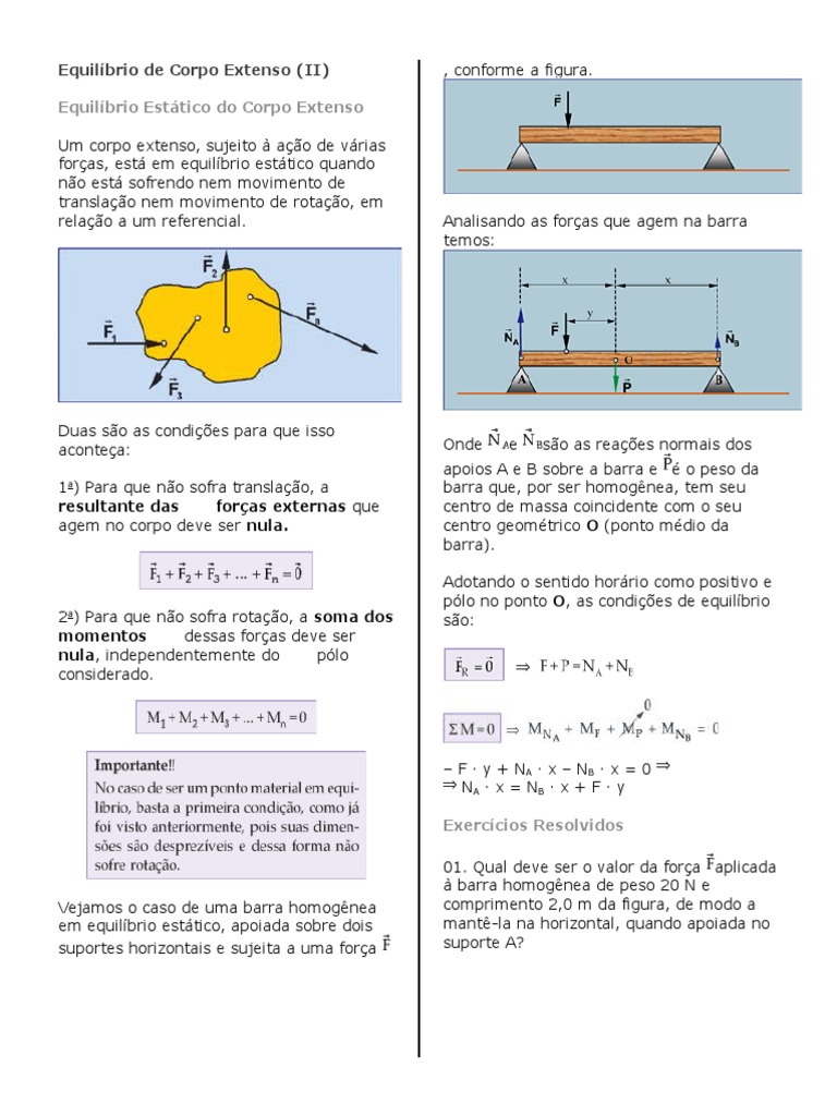 Equilibrio de Corpo Extenso 2 | PDF | Equilíbrio químico | Força