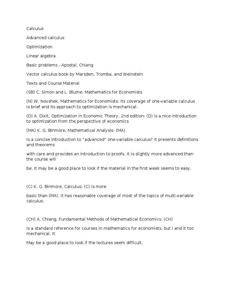 Mathematics for Economists Overview | PDF | Linear Programming ...