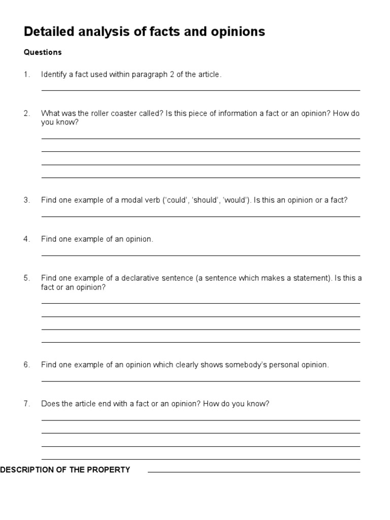Fact and opinion worksheet 1 answers image