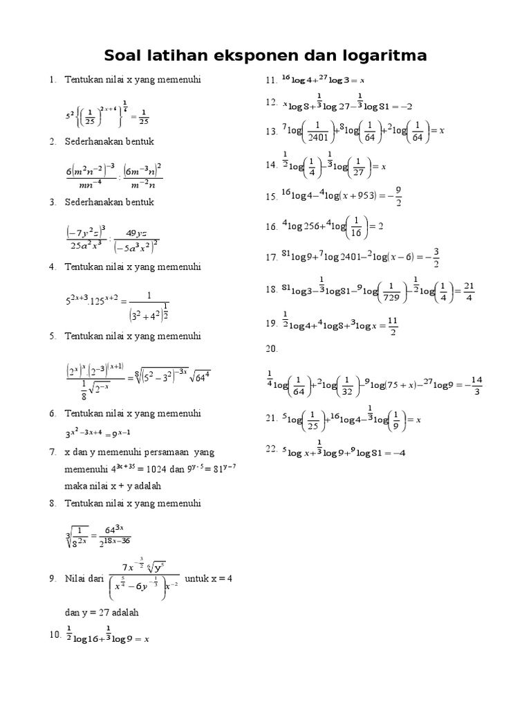 Soal Soal Logaritma Doc