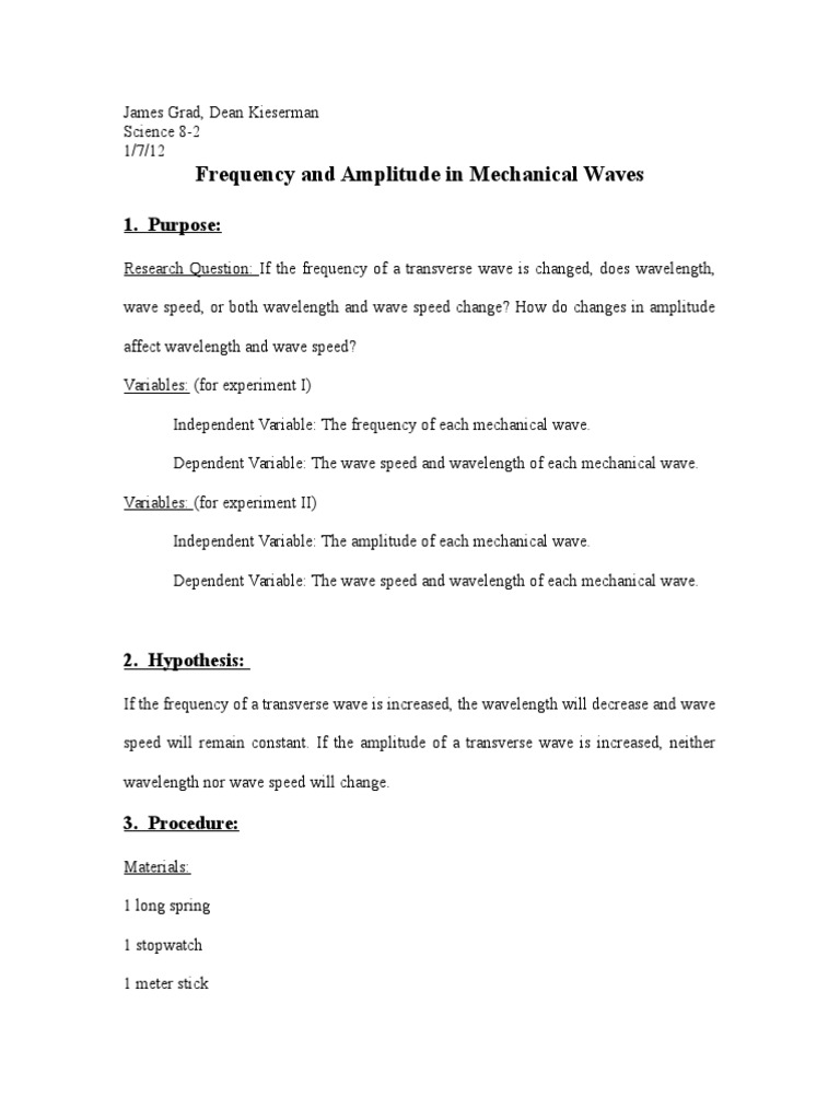 Mechanical Waves Lab Report PDF Waves Frequency