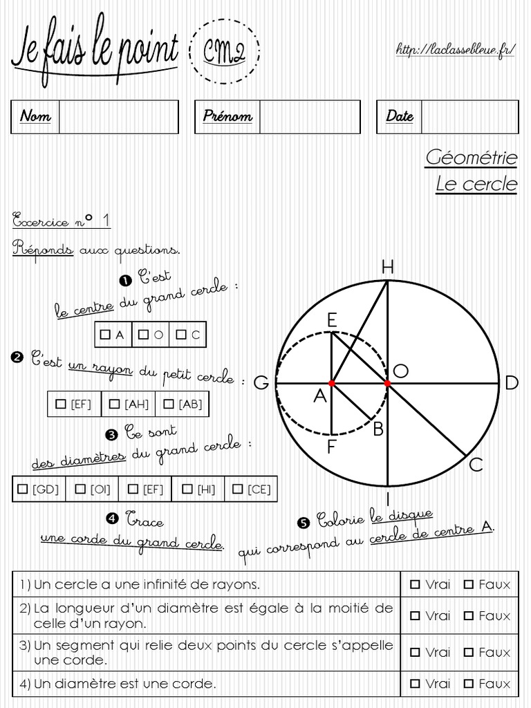évaluation Cercle Cm2 Avec Correction