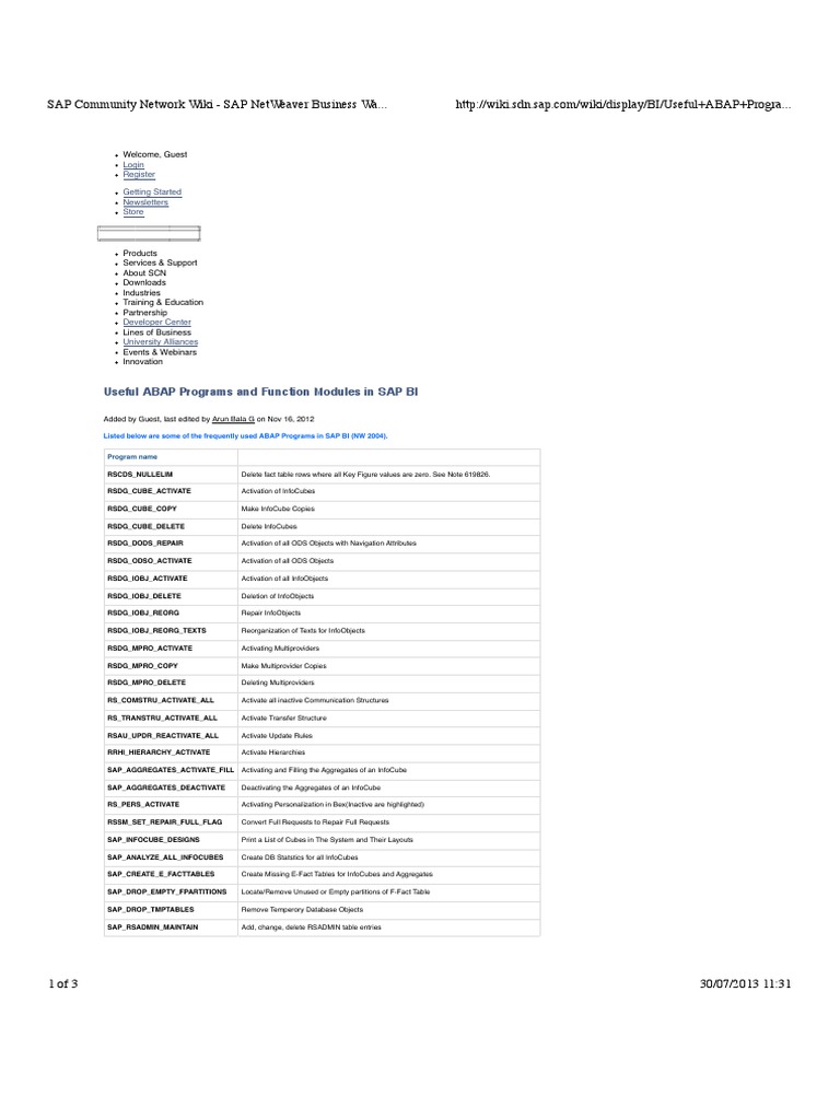 Useful ABAP Programs and Function Modules in SAP BI@0 | PDF | Metadata |  Data Management