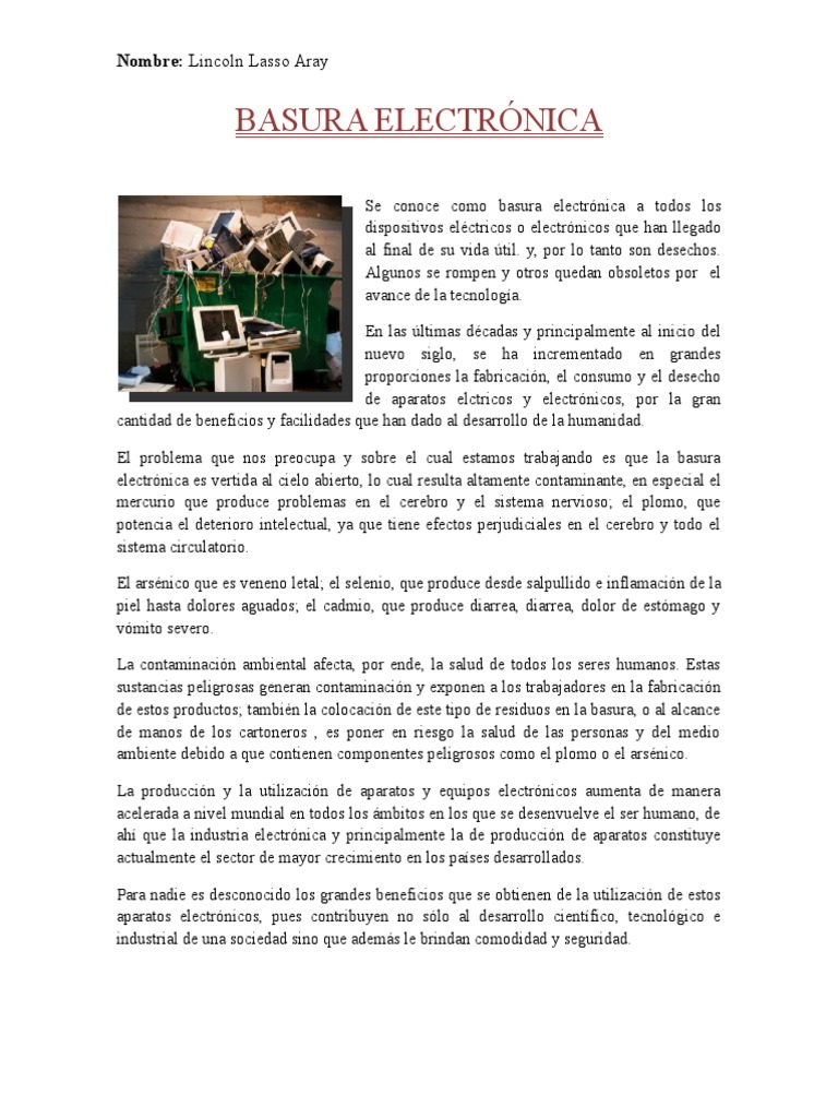 Impacto y reciclaje de la basura electrónica | PDF | Residuos ...