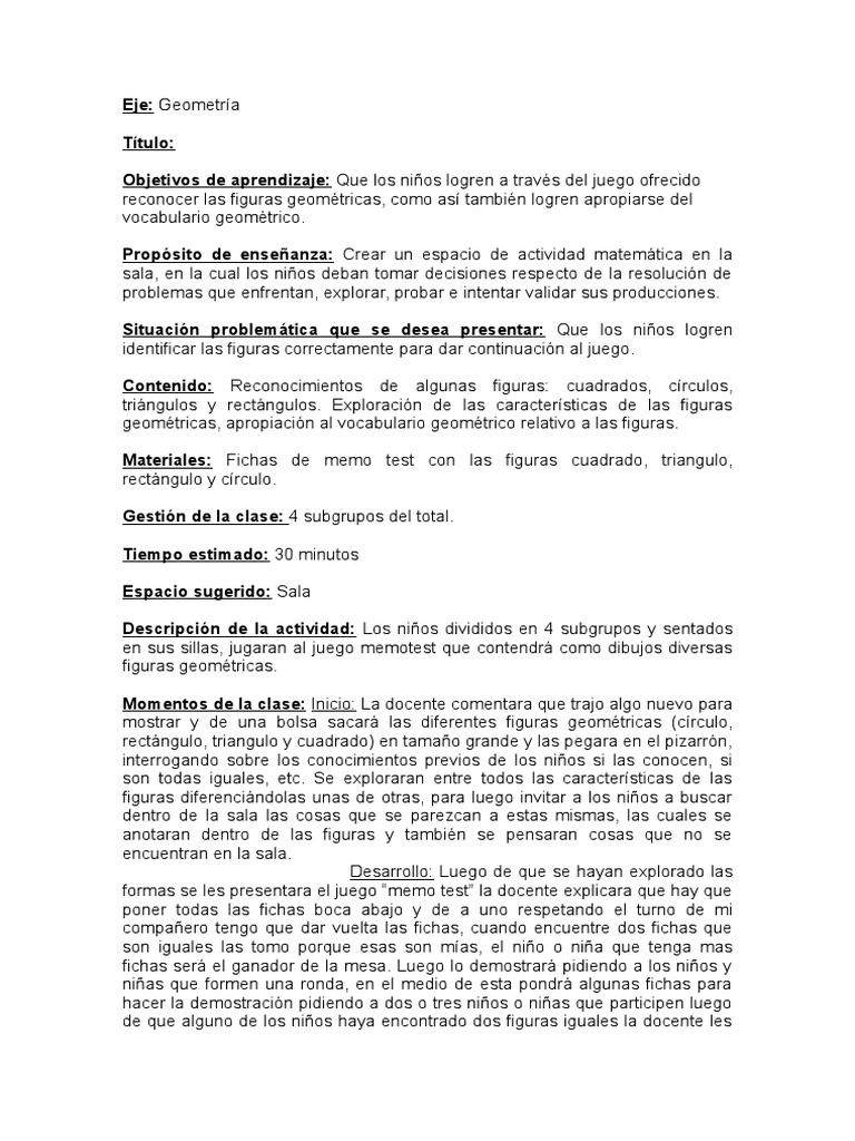 Actividad De Geometria Nivel Inicial Espacio Geometria