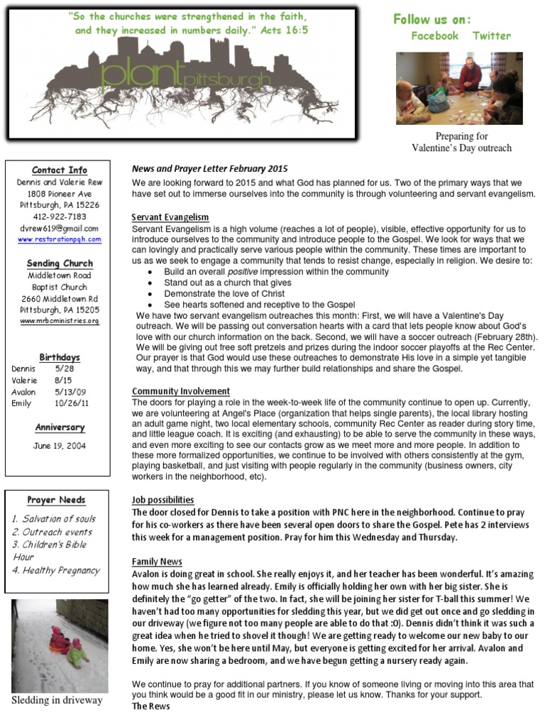 February 2015 Prayer Update | PDF | Evangelism | The Gospel