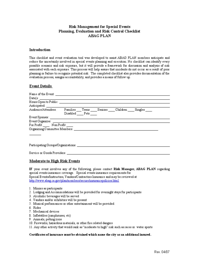 Special Event Security Checklist | PDF | Risk Management | Emergency ...