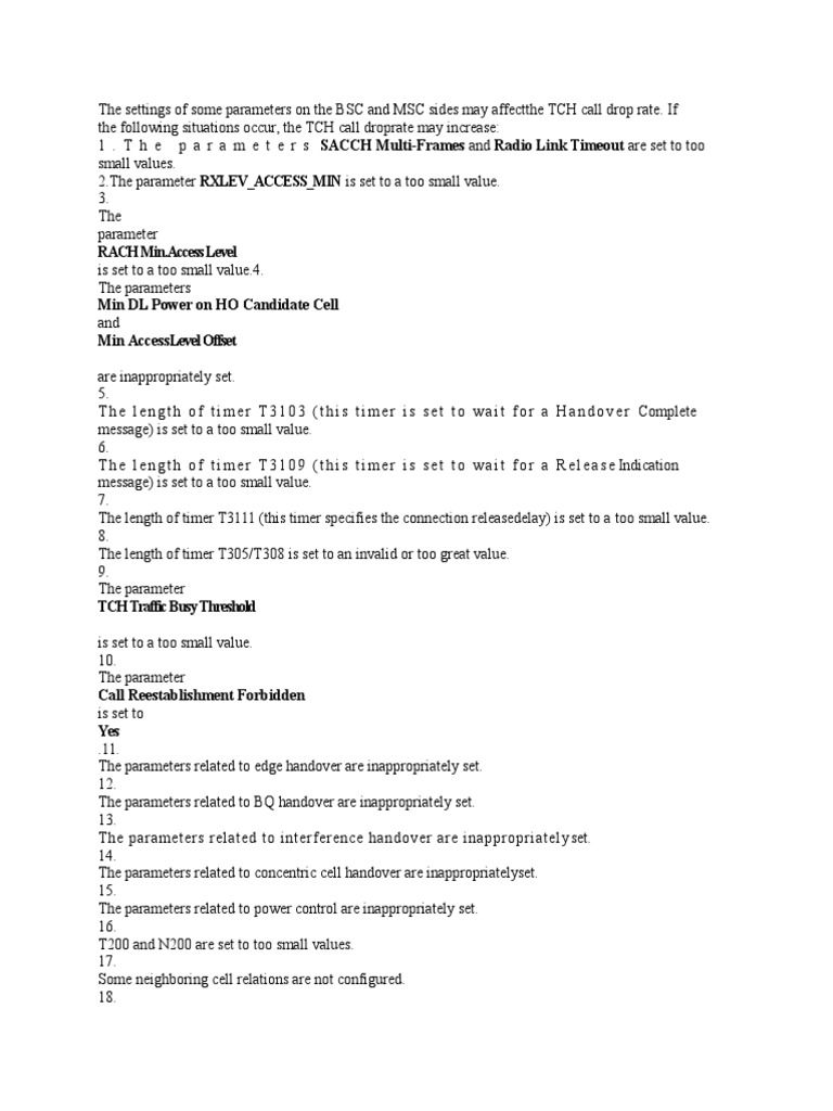 TCH Call Drop Draft PDF Broadcasting Networks
