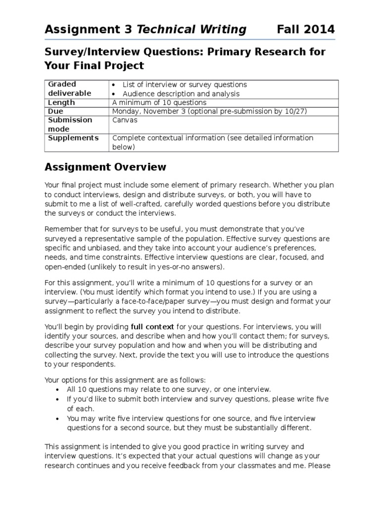 Primary Research Survey Assignment Guide | PDF | Survey Methodology ...