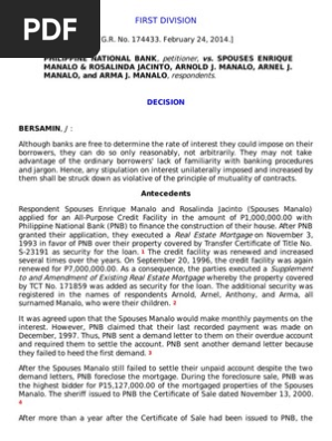 Philippine National Bank Foreclosure Pleading