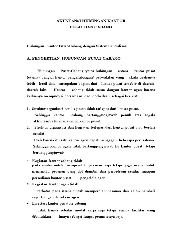 Hubungan Kantor Pusat Dan Cabang Pdf