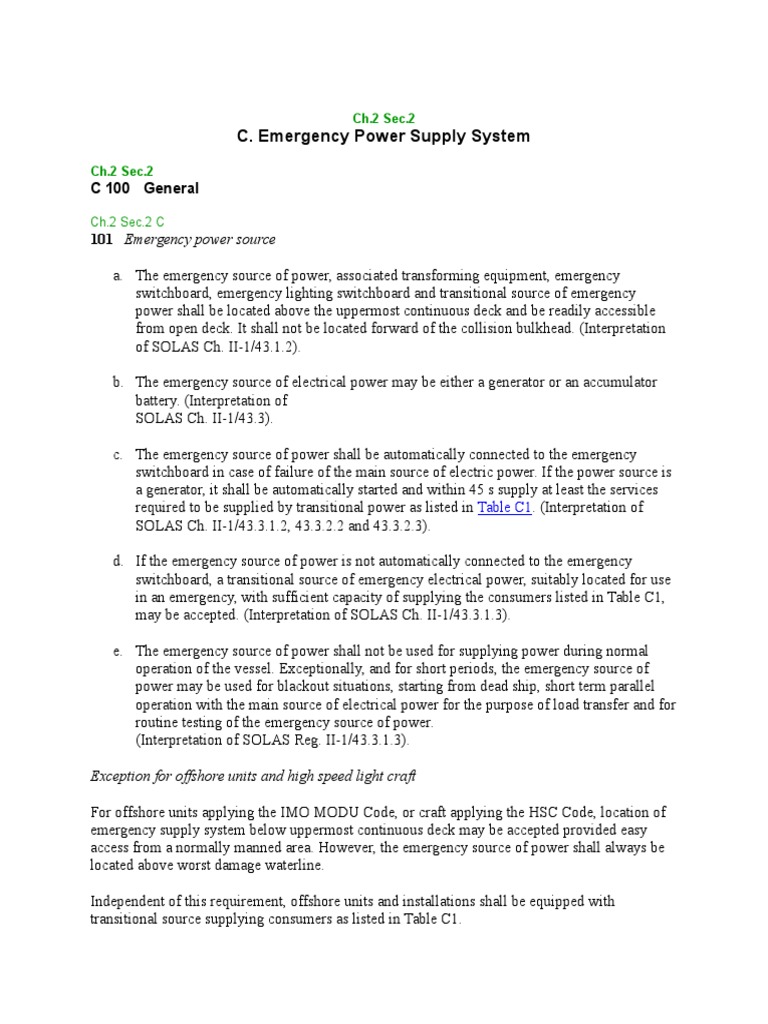 SOLAS Emergency Power Requirements 2 Sec 2 | PDF | Electric Power | Electric Generator