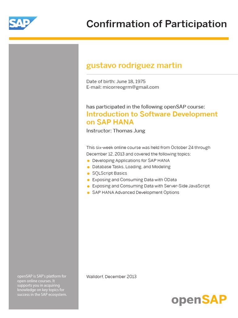 Confirmation of Participation: Gustavo Rodriguez Martin | PDF