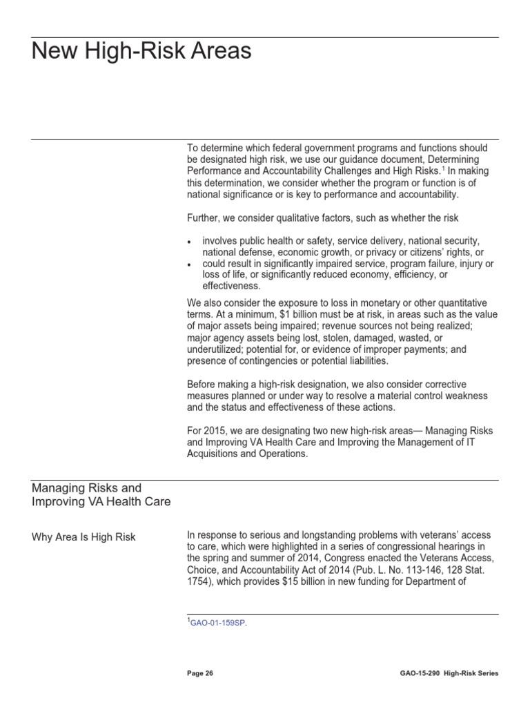 GAO Report On High-Risk Rating of VA | PDF