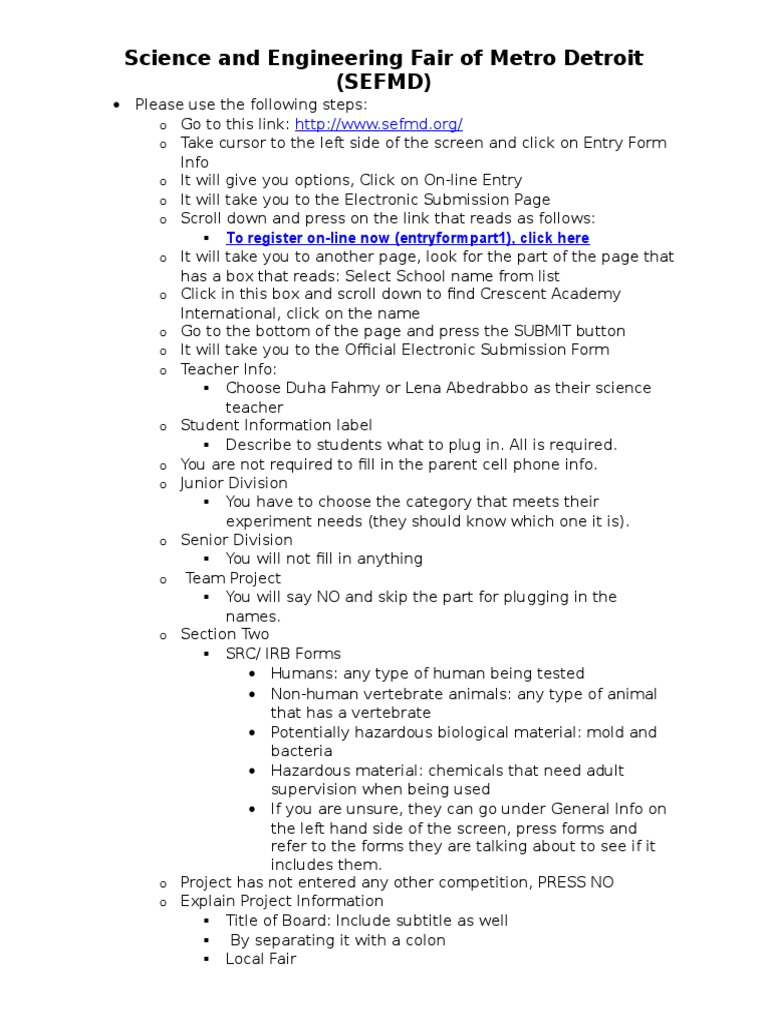 SEFMD Entry Instructions for Students | PDF