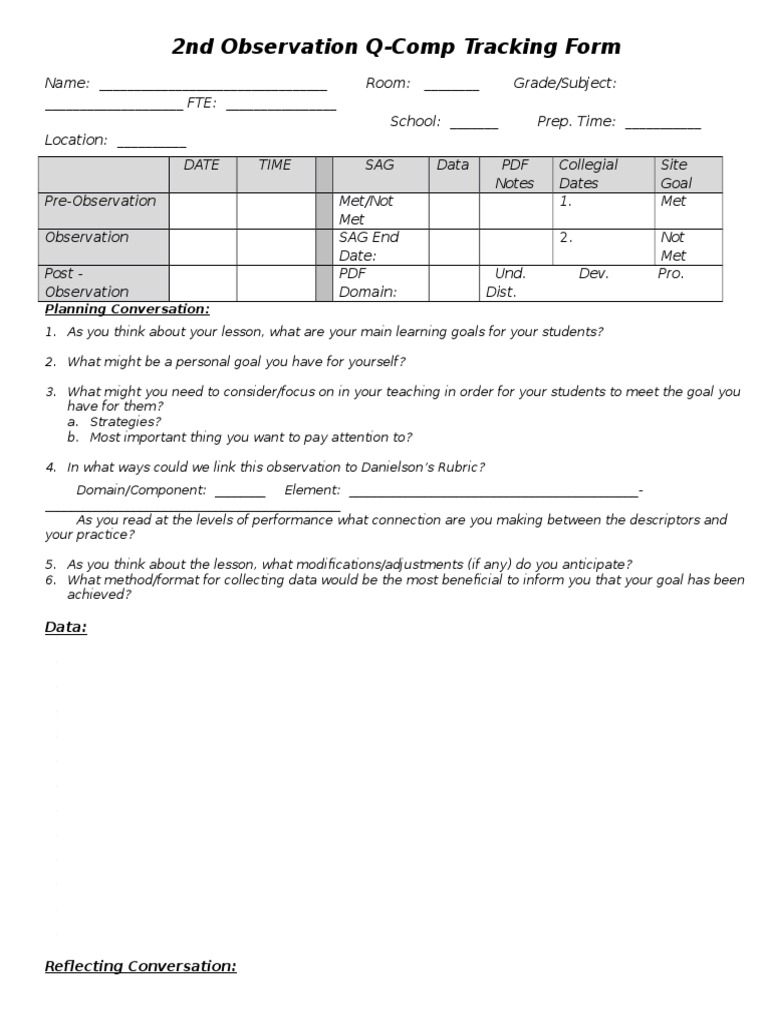 Q-Comp Observation Tracking Form | PDF | Art