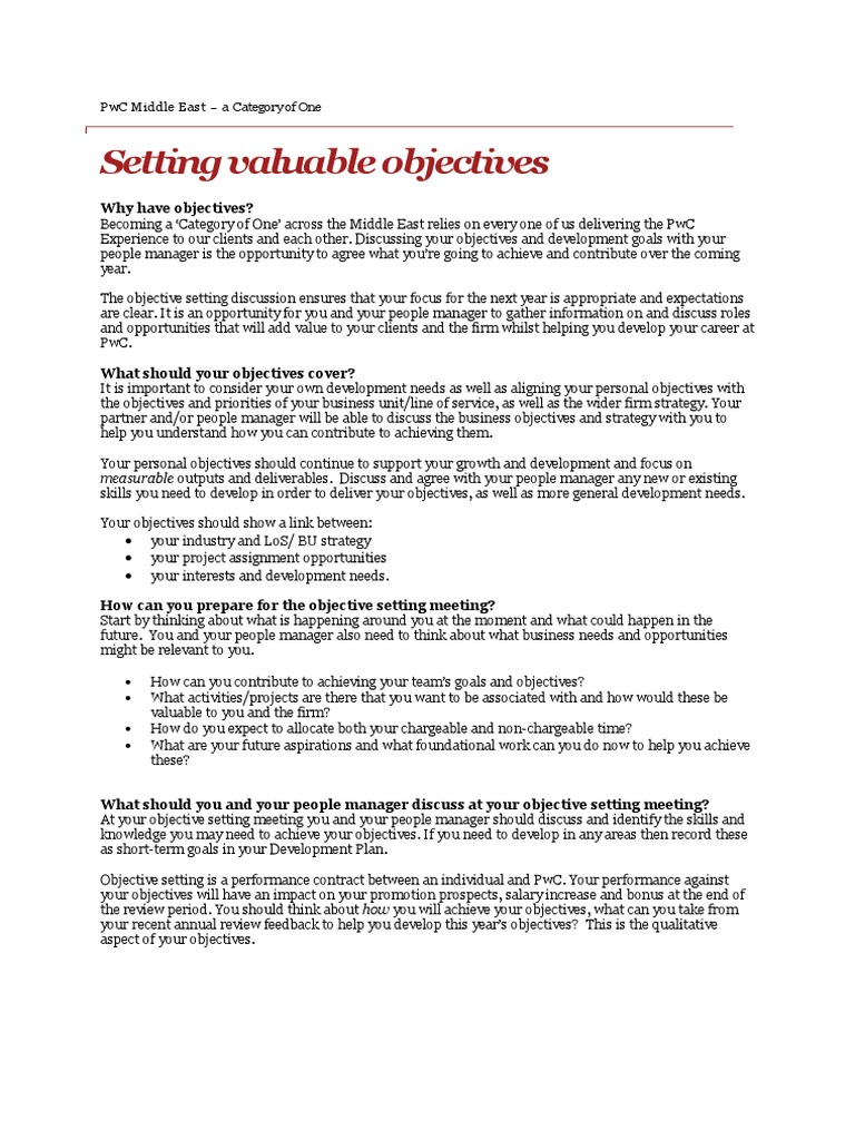 Setting Effective Objectives at PwC | PDF | Goal | Strategic Management