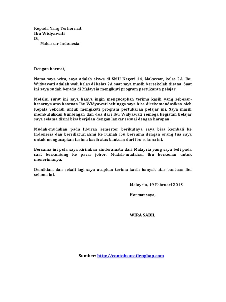 Contoh Surat Pribadi Untuk Guru Pdf