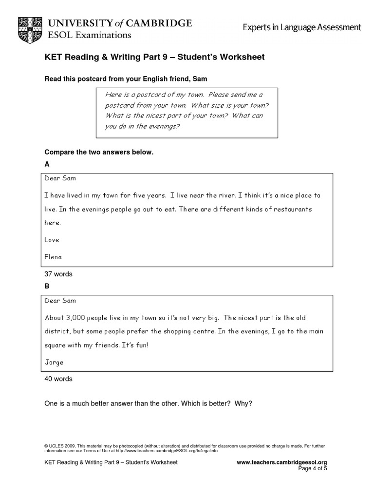 KET Reading & Writing Part 9 Student's PDF