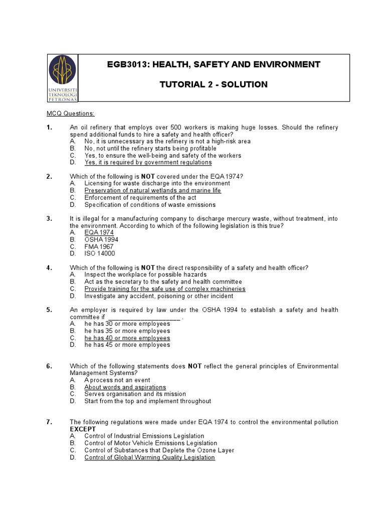 HSE 2012-Tutorial 2 &amp; Solution | Occupational Safety And Health ...