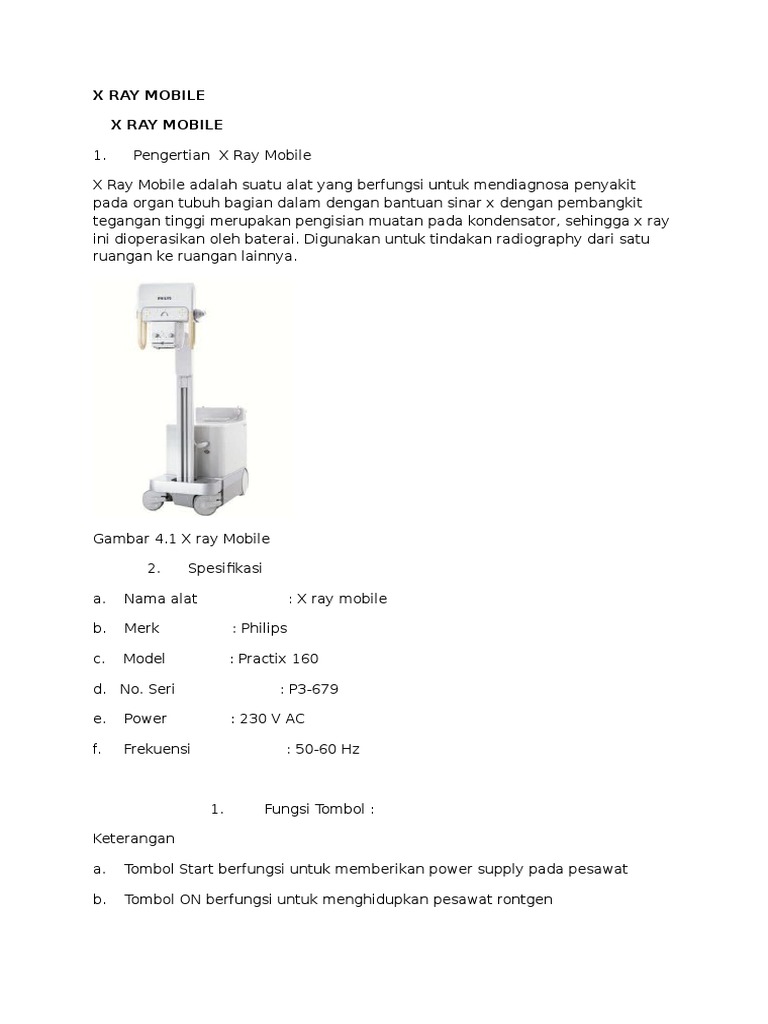 Fungsi dan Spesifikasi X Ray Mobile | PDF