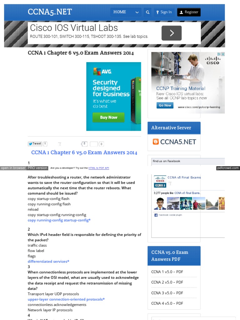 Cisco Ccna Chapter 6 Exam Answers