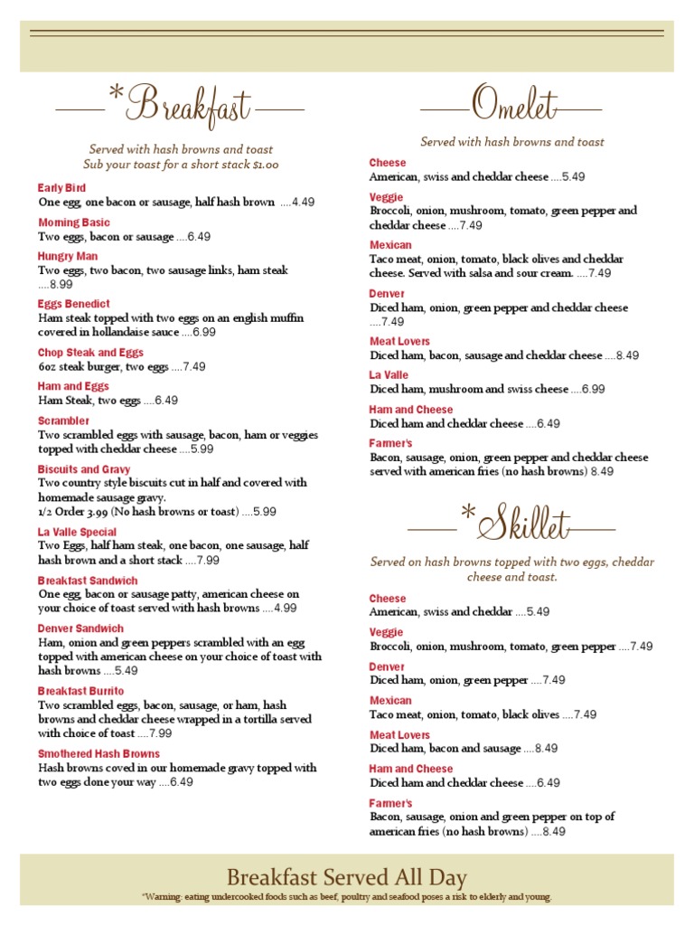 Breakfast and All-Day Dining Menu | PDF | Hamburgers | Salad