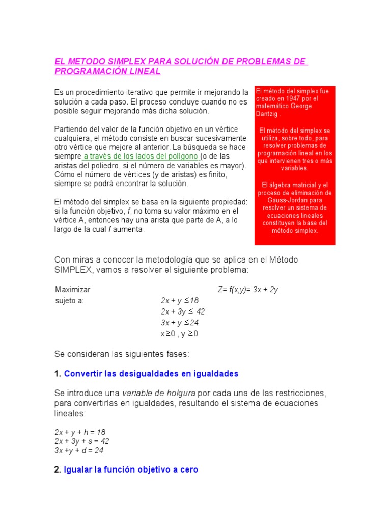 Método Simplex en Programación Lineal | PDF | Matriz (Matemáticas ...