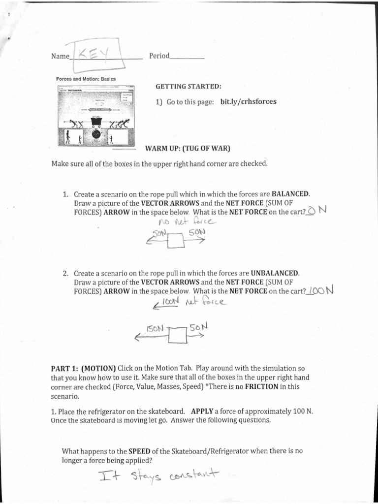 Forces and Motion Phet KEY | PDF