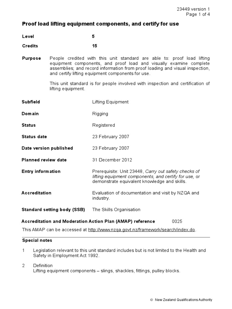Proof Load Lifting Equipment Components and Certify For Use PDF