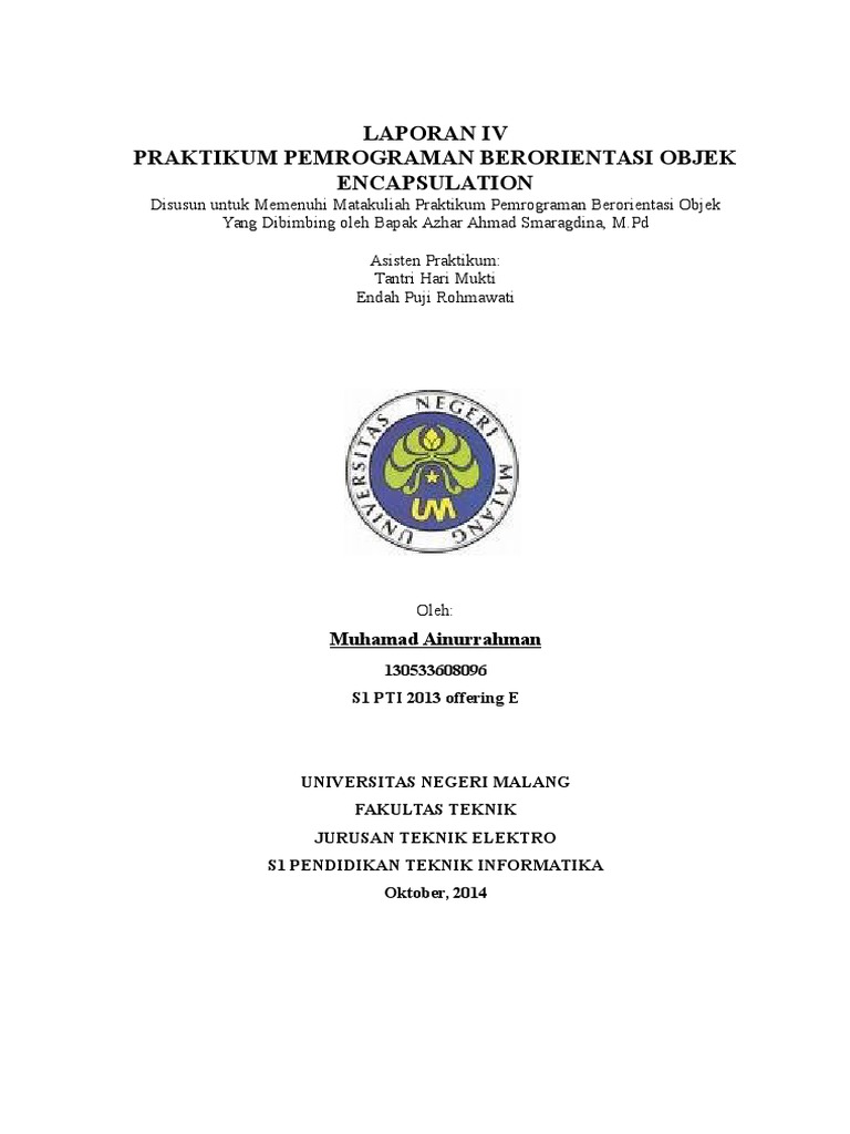 Praktikum Encapsulation Pemrograman Java | PDF | Metode & Bahan Ajar