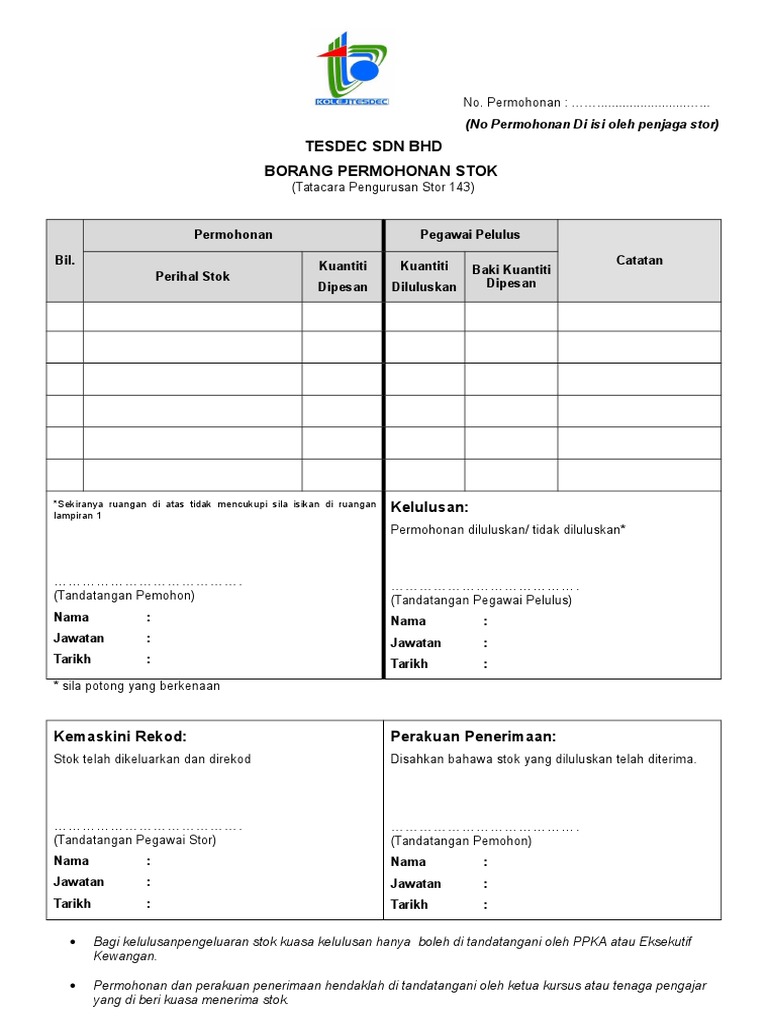 Borang Pengeluaran Stok Pdf