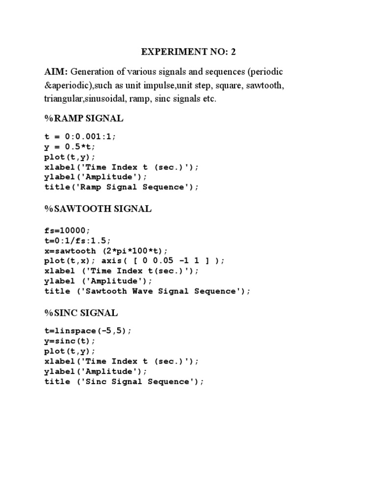 Signal Generation Techniques in MATLAB | PDF | Teaching Methods & Materials